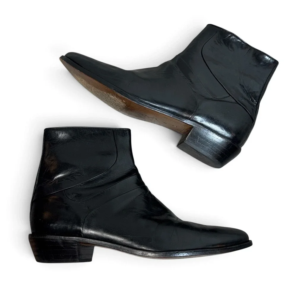 David Taylor Mens Black Leather Beatle Ankle Boots Size 11 D Cuban Block Heel